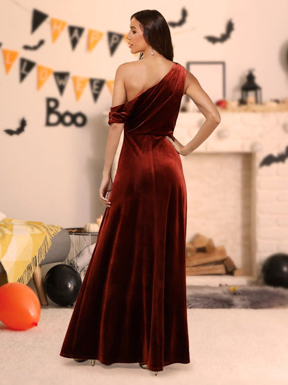 A-Linie/Princess-Linie One-Shoulder-Träger Bodenlang Halloween Kleider mit Schlitz an der Seite