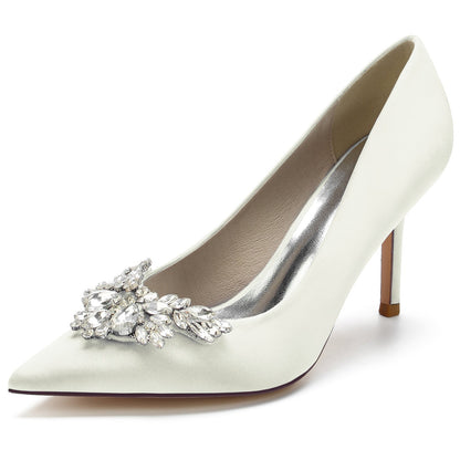 Damen Mit Strass Seidensatin Geschlossene Zehen Stiletto-Absatz Abendschuhe