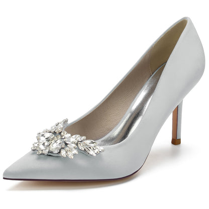 Damen Mit Strass Seidensatin Geschlossene Zehen Stiletto-Absatz Abendschuhe