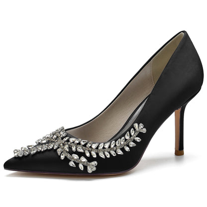 Damen Seidensatin mit Strass Geschlossene Zehe Stiletto-Absatz Brautschuhe