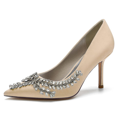 Damen Seidensatin mit Strass Geschlossene Zehe Stiletto-Absatz Brautschuhe