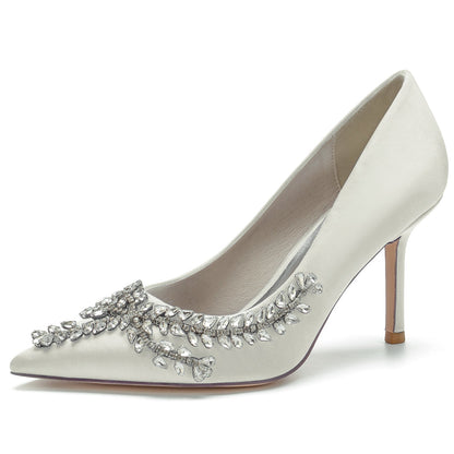 Damen Seidensatin mit Strass Geschlossene Zehe Stiletto-Absatz Brautschuhe