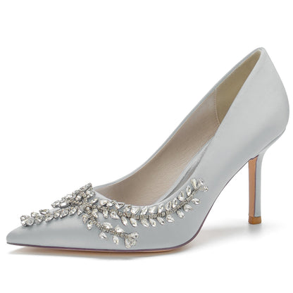 Damen Seidensatin mit Strass Geschlossene Zehe Stiletto-Absatz Brautschuhe