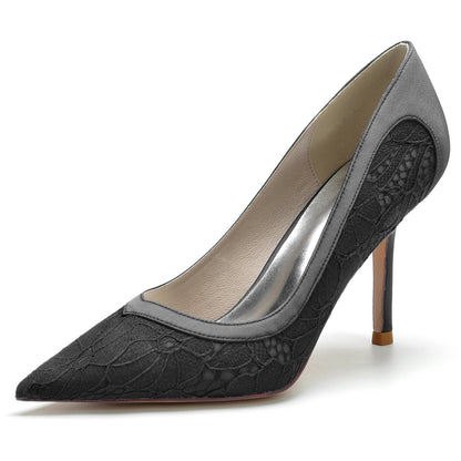 Damen Abendschuhe aus Satin mit Spitze und Stilettoabsatz