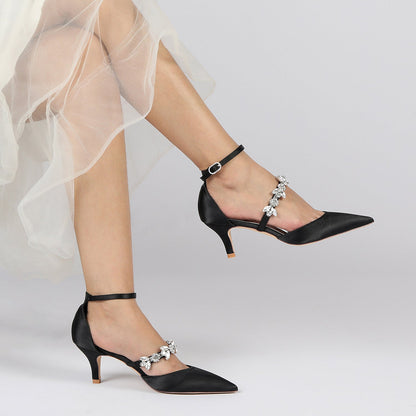 Damen Knöchelriemen Strass Seidensatin Mit Geschlossener Spitze Stilettoabsatz Hochzeitsschuhe