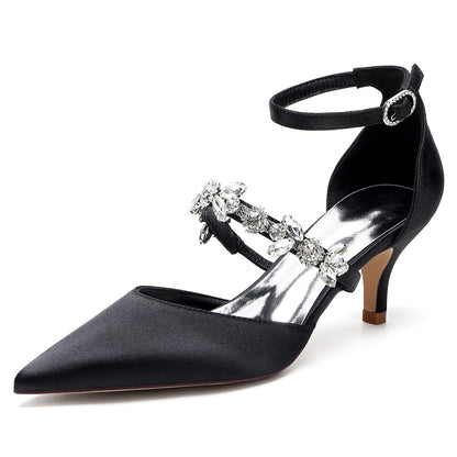 Damen Knöchelriemen Strass Seidensatin Mit Geschlossener Spitze Stilettoabsatz Hochzeitsschuhe