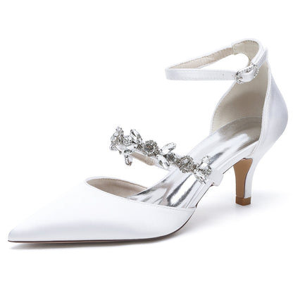 Damen Knöchelriemen Strass Seidensatin Mit Geschlossener Spitze Stilettoabsatz Hochzeitsschuhe