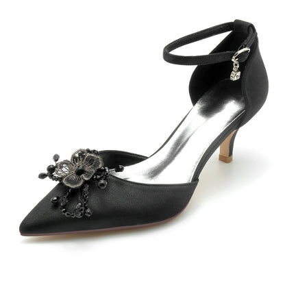 Damen Seidensatin mit Knöchelriemen Bowknot Strass Geschlossene Zehen Stiletto Absatz Brautschuhe