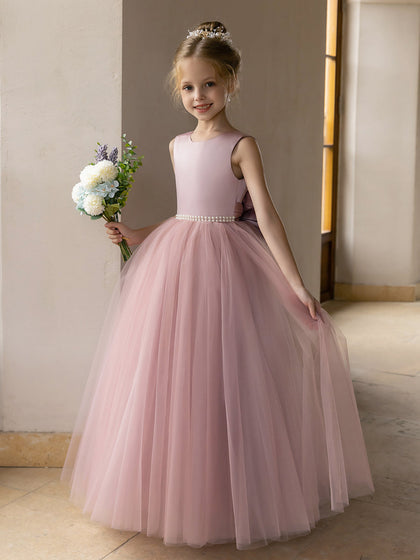 Ballkleid/Prinzessin-Blumenmädchenkleider aus Tüll mit Perlen Und Satinschleife