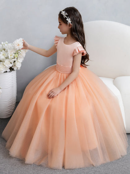 Tüll-Ballkleid/Prinzessin Kurze Ärmel Blumenmädchenkleider mit Schleife