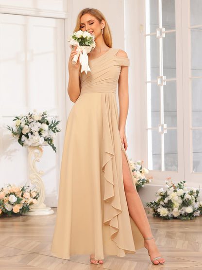 A-Linie/Prinzessin One-Shoulder-Lange Hochzeits-Partykleider mit Schlitz An Der Seite