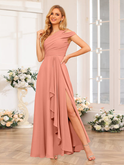 A-Linie/Prinzessin One-Shoulder-Lange Hochzeits-Partykleider mit Schlitz An Der Seite