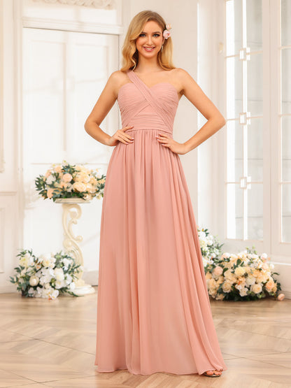 A-Linie/Prinzessin One-Shoulder-Lange Hochzeits-Partykleider mit Schlitz An Der Seite