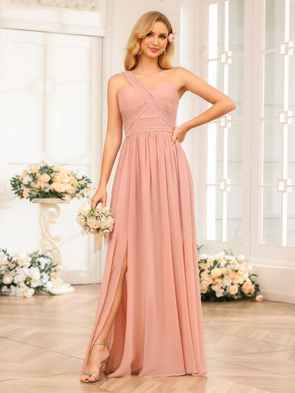 A-Linie/Prinzessin One-Shoulder-Lange Hochzeits-Partykleider mit Schlitz An Der Seite