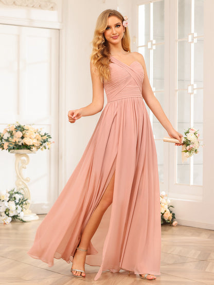 A-Linie/Prinzessin One-Shoulder-Lange Hochzeits-Partykleider mit Schlitz An Der Seite