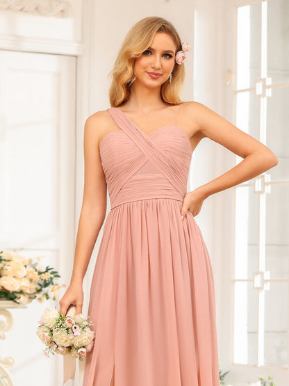 A-Linie/Prinzessin One-Shoulder-Lange Hochzeits-Partykleider mit Schlitz An Der Seite