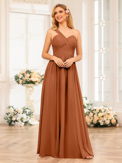 A-Linie/Prinzessin One-Shoulder-Lange Hochzeits-Partykleider mit Schlitz An Der Seite