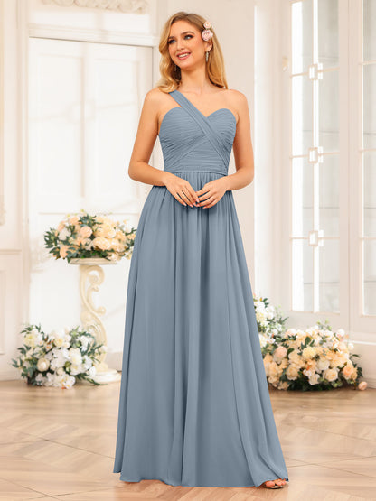 A-Linie/Prinzessin One-Shoulder-Lange Hochzeits-Partykleider mit Schlitz An Der Seite