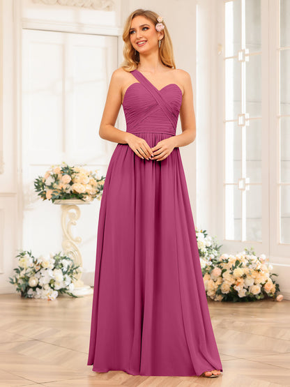 A-Linie/Prinzessin One-Shoulder-Lange Hochzeits-Partykleider mit Schlitz An Der Seite