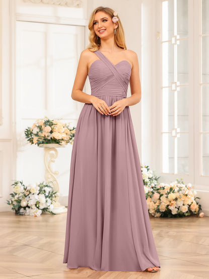 A-Linie/Prinzessin One-Shoulder-Lange Hochzeits-Partykleider mit Schlitz An Der Seite