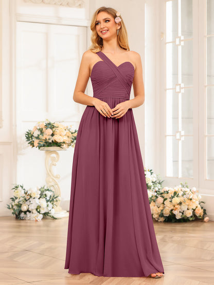 A-Linie/Prinzessin One-Shoulder-Lange Hochzeits-Partykleider mit Schlitz An Der Seite