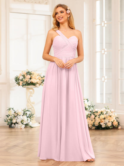 A-Linie/Prinzessin One-Shoulder-Lange Hochzeits-Partykleider mit Schlitz An Der Seite