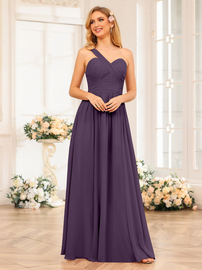 A-Linie/Prinzessin One-Shoulder-Lange Hochzeits-Partykleider mit Schlitz An Der Seite