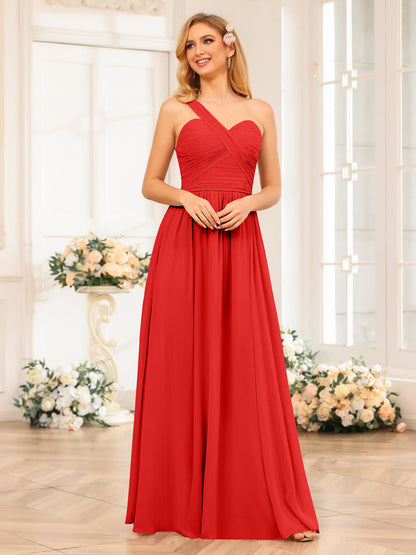 A-Linie/Prinzessin One-Shoulder-Lange Hochzeits-Partykleider mit Schlitz An Der Seite