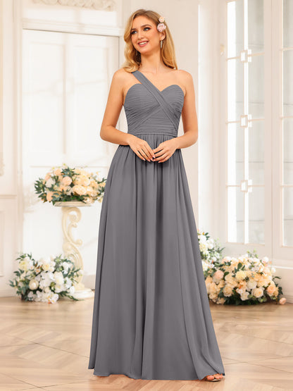 A-Linie/Prinzessin One-Shoulder-Lange Hochzeits-Partykleider mit Schlitz An Der Seite