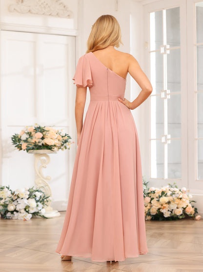 A-Linie/Prinzessin One-Shoulder-Lange Hochzeits-Partykleider mit Schlitz An Der Seite