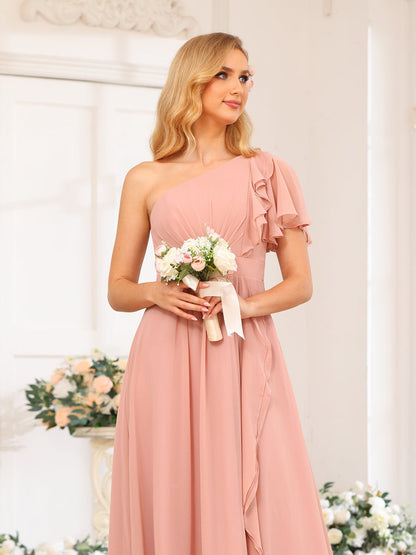 A-Linie/Prinzessin One-Shoulder-Lange Hochzeits-Partykleider mit Schlitz An Der Seite