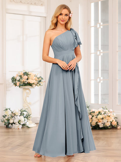 A-Linie/Prinzessin One-Shoulder-Lange Hochzeits-Partykleider mit Schlitz An Der Seite