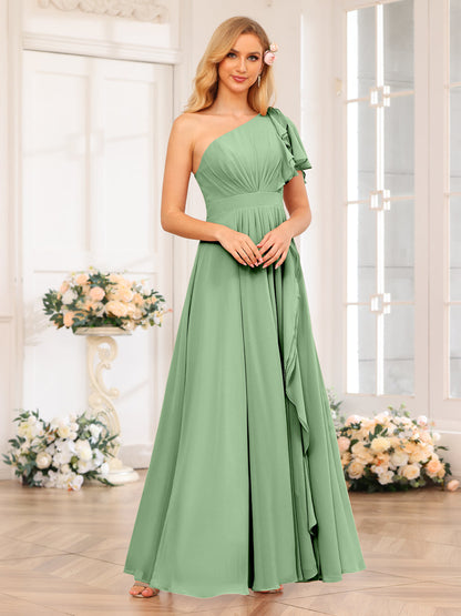 A-Linie/Prinzessin One-Shoulder-Lange Hochzeits-Partykleider mit Schlitz An Der Seite