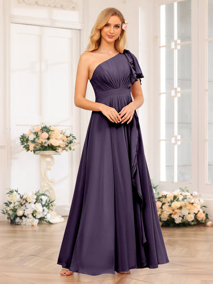 A-Linie/Prinzessin One-Shoulder-Lange Hochzeits-Partykleider mit Schlitz An Der Seite