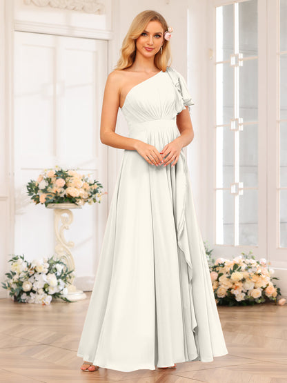 A-Linie/Prinzessin One-Shoulder-Lange Hochzeits-Partykleider mit Schlitz An Der Seite