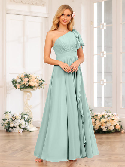 A-Linie/Prinzessin One-Shoulder-Lange Hochzeits-Partykleider mit Schlitz An Der Seite