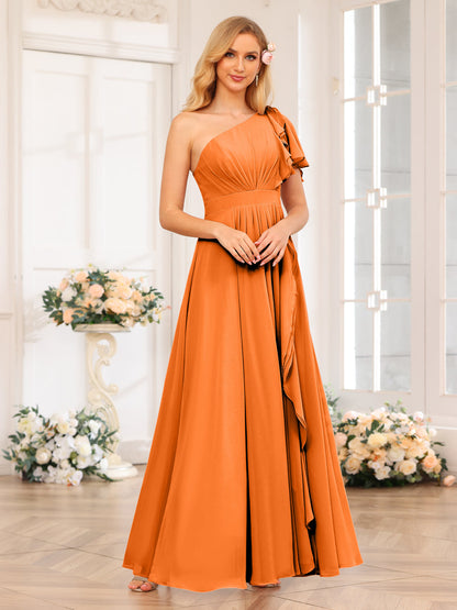 A-Linie/Prinzessin One-Shoulder-Lange Hochzeits-Partykleider mit Schlitz An Der Seite