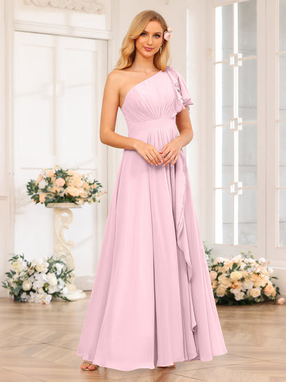 A-Linie/Prinzessin One-Shoulder-Lange Hochzeits-Partykleider mit Schlitz An Der Seite