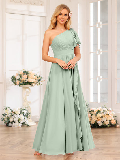 A-Linie/Prinzessin One-Shoulder-Lange Hochzeits-Partykleider mit Schlitz An Der Seite