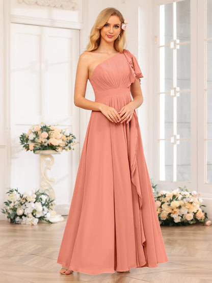 A-Linie/Prinzessin One-Shoulder-Lange Hochzeits-Partykleider mit Schlitz An Der Seite