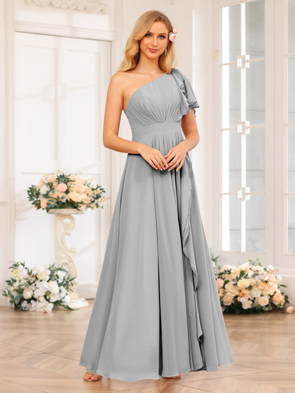 A-Linie/Prinzessin One-Shoulder-Lange Hochzeits-Partykleider mit Schlitz An Der Seite