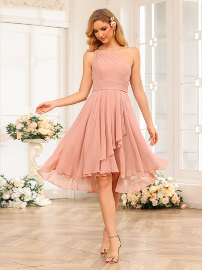 A-Linie/Prinzessin One-Shoulder-Kurzhochzeits-Partykleid mit Rüschen