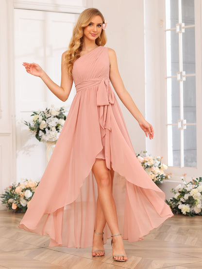 A-Linie/Prinzessin One-Shoulder-Lange Hochzeits-Partykleider mit Schärpe