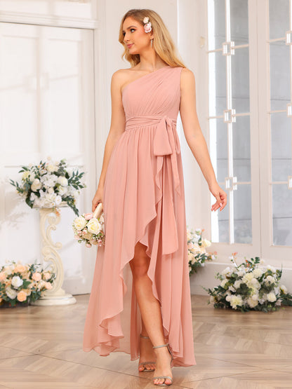 A-Linie/Prinzessin One-Shoulder-Lange Hochzeits-Partykleider mit Schärpe