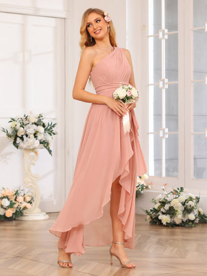 A-Linie/Prinzessin One-Shoulder-Lange Hochzeits-Partykleider mit Schärpe