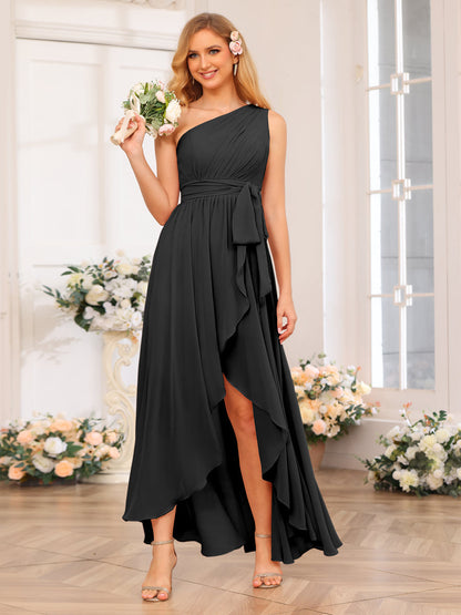 A-Linie/Prinzessin One-Shoulder-Lange Hochzeits-Partykleider mit Schärpe