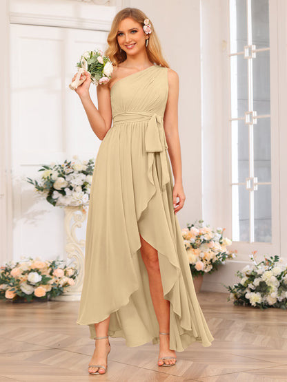 A-Linie/Prinzessin One-Shoulder-Lange Hochzeits-Partykleider mit Schärpe