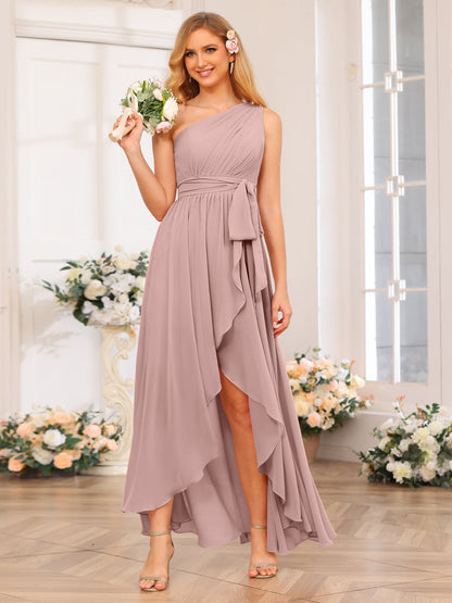 A-Linie/Prinzessin One-Shoulder-Lange Hochzeits-Partykleider mit Schärpe