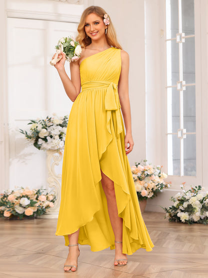 A-Linie/Prinzessin One-Shoulder-Lange Hochzeits-Partykleider mit Schärpe