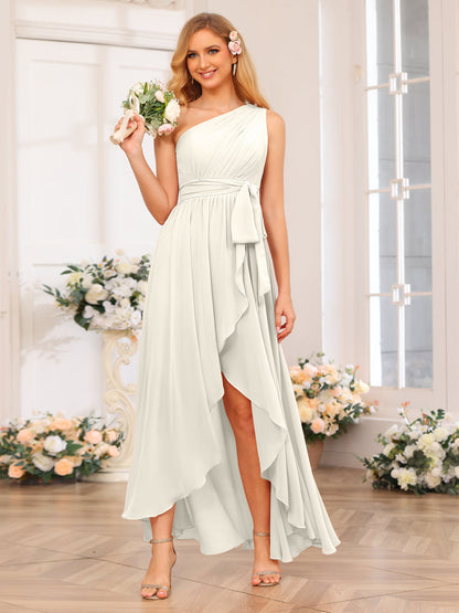 A-Linie/Prinzessin One-Shoulder-Lange Hochzeits-Partykleider mit Schärpe